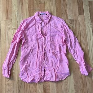 Zara Button Up Top Womens Large Pink 100% Linen Preppy Old Money Parisian